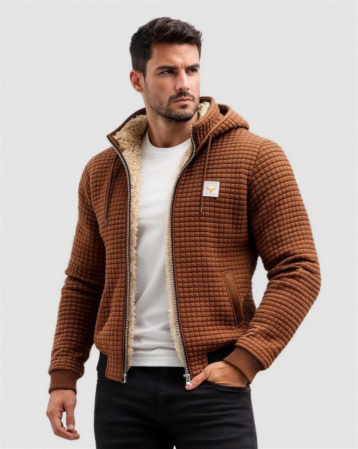 Veste Matelassée Homme Capuche Doublée Sherpa - Marron