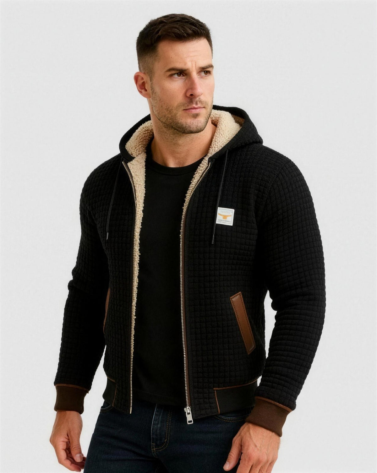 Veste Matelassée Homme Capuche Doublée Sherpa - Noir