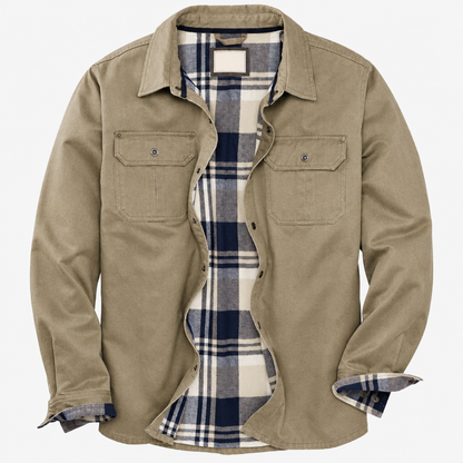 Veste trucker homme en tissu ciré beige, vue de face