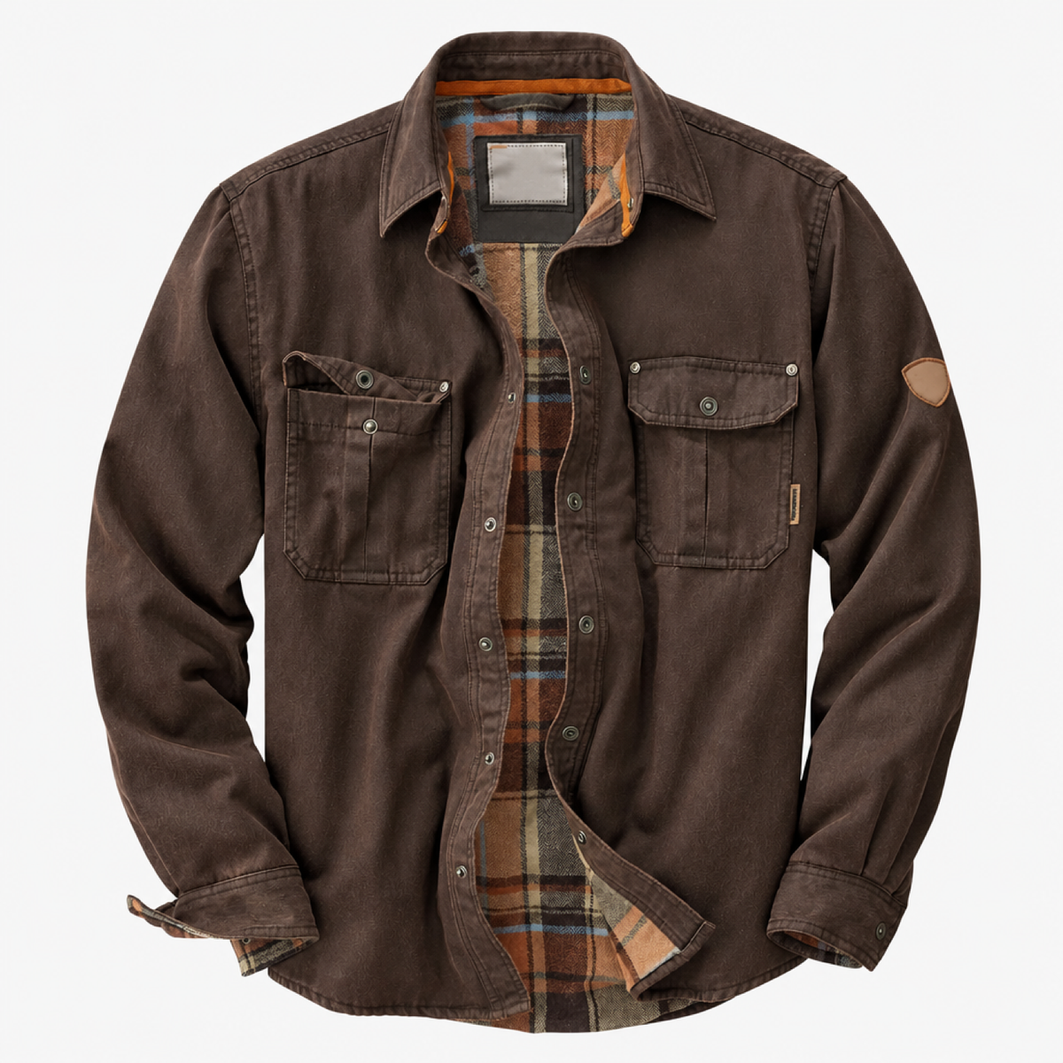 Veste trucker homme en tissu ciré marron foncé, vue de face