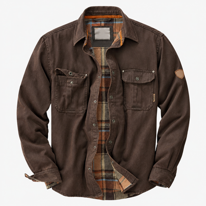 Veste trucker homme en tissu ciré marron foncé, vue de face
