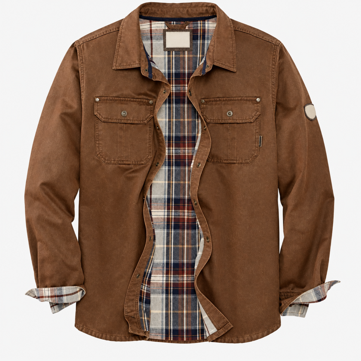 Veste trucker homme en tissu ciré marron, vue de face