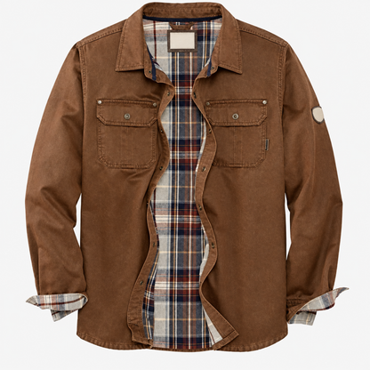 Veste trucker homme en tissu ciré marron, vue de face