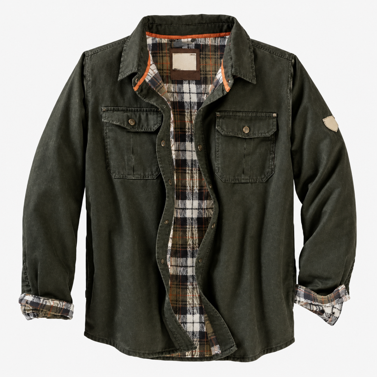Veste trucker homme en tissu ciré vert kaki, vue de face