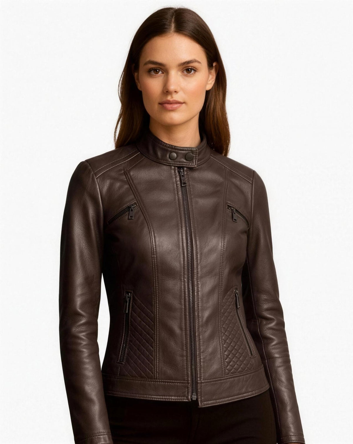 Veste Cuir Véritable Femme Cintrée - Brun
