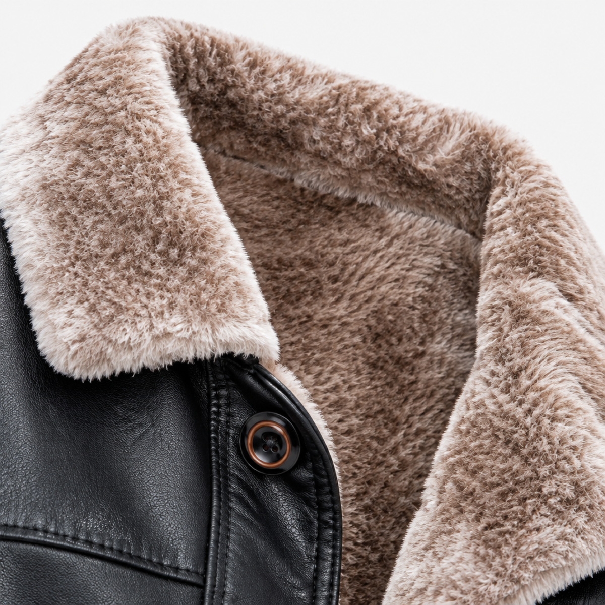 Veste homme simili cuir matelassée, détail doublure col fausse fourrure