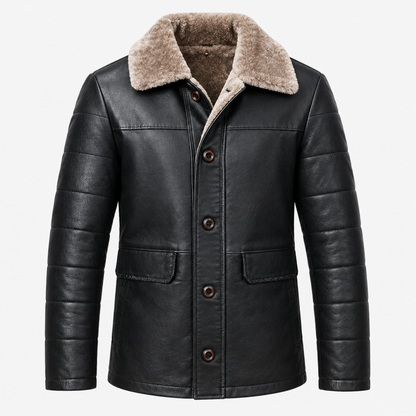 Veste homme simili cuir matelassée col fausse fourrure, vue studio