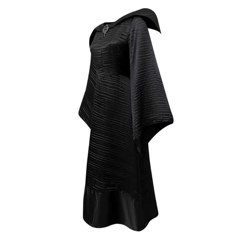Costume sorcière reine gothique, chapeau pointu et broche