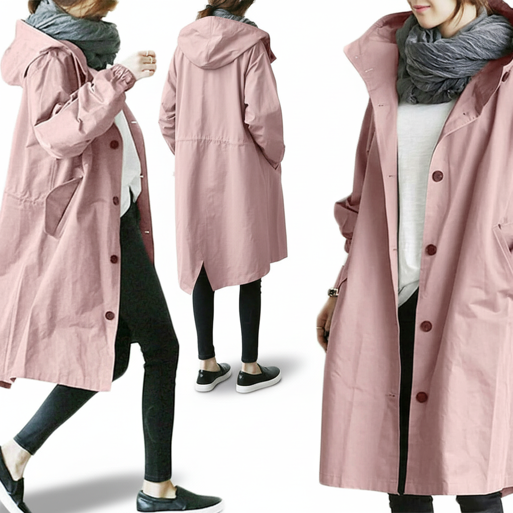 Détail de la capuche et fermeture de la veste de pluie