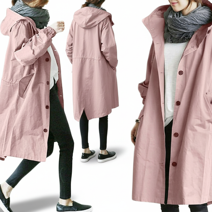 Détail de la capuche et fermeture de la veste de pluie